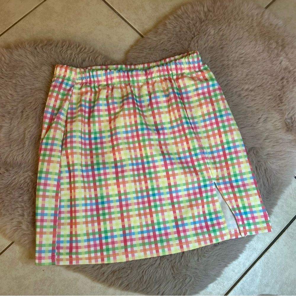 Colorful Plaid Mini Skirt with Slit (XS) NWOT